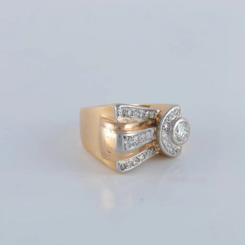 Bague 49 Bague tank en or jaune et platine sertie de diamants 58 Facettes