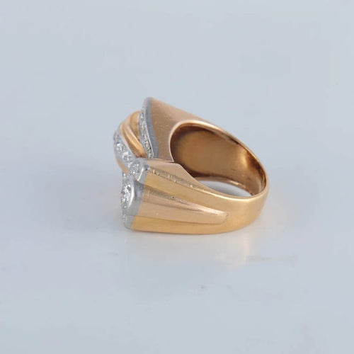 Bague 49 Bague tank en or jaune et platine sertie de diamants 58 Facettes