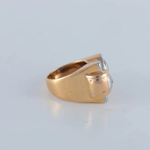 Bague 49 Bague tank en or jaune et platine sertie de diamants 58 Facettes