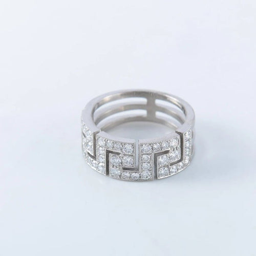 Bague 54 Bague à motifs grecs en platine et diamants 58 Facettes