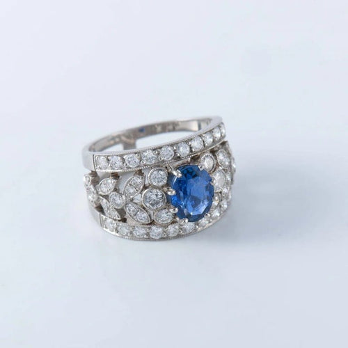 Bague 54.5 Bague bandeau en platine avec saphir et diamants 58 Facettes