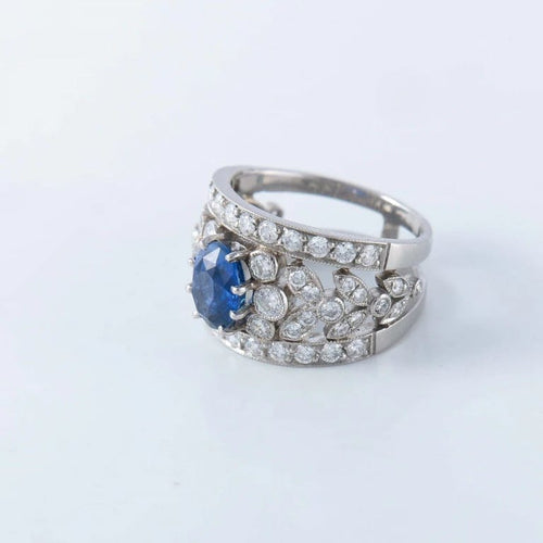 Bague 54.5 Bague bandeau en platine avec saphir et diamants 58 Facettes