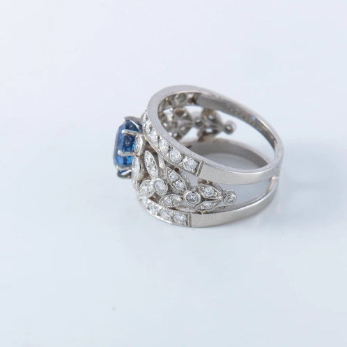 Bague 54.5 Bague bandeau en platine avec saphir et diamants 58 Facettes