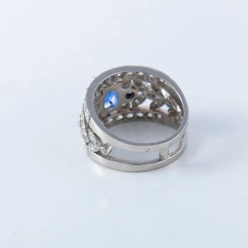 Bague 54.5 Bague bandeau en platine avec saphir et diamants 58 Facettes