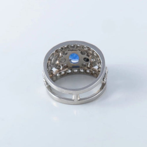 Bague 54.5 Bague bandeau en platine avec saphir et diamants 58 Facettes
