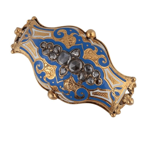Broche Broche en or jaune et émail bleu 58 Facettes