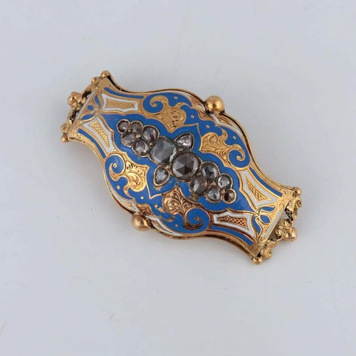 Broche Broche en or jaune et émail bleu 58 Facettes