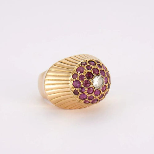 Bague 53.5 Bague champignon en or jaune 18K avec diamant et rubis 58 Facettes