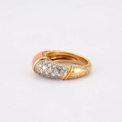Bague 52 Van Cleef & Arpels - Bague en or jaune 18K diamants et corail 58 Facettes