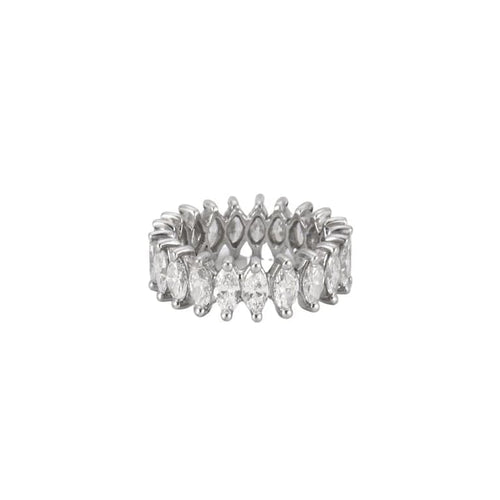 Bague 55 Alliance - Bague en or blanc 18K et diamants taille navette 58 Facettes