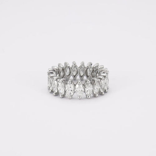 Bague 55 Alliance - Bague en or blanc 18K et diamants taille navette 58 Facettes