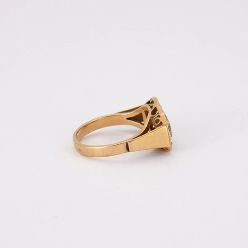 Bague 59 Bague trilogie Art déco en or rose 18K, diamants et saphirs 58 Facettes