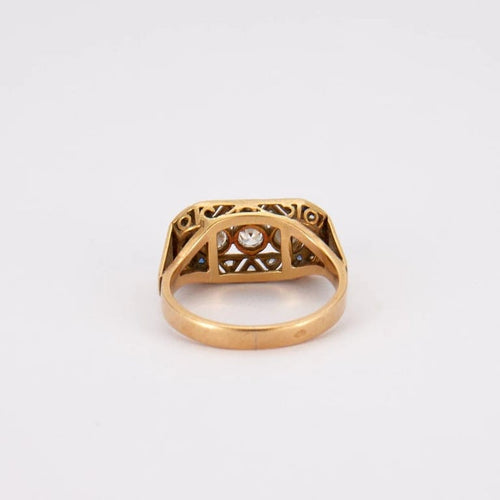 Bague 59 Bague trilogie Art déco en or rose 18K, diamants et saphirs 58 Facettes