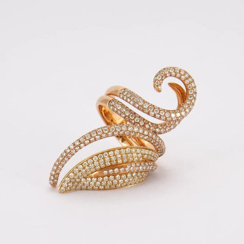 Bague 52 Bague lignes courbes en or jaune 18K et diamants 58 Facettes