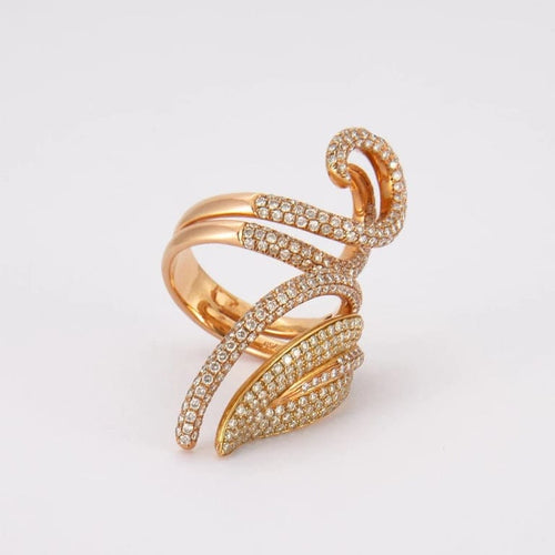 Bague 52 Bague lignes courbes en or jaune 18K et diamants 58 Facettes