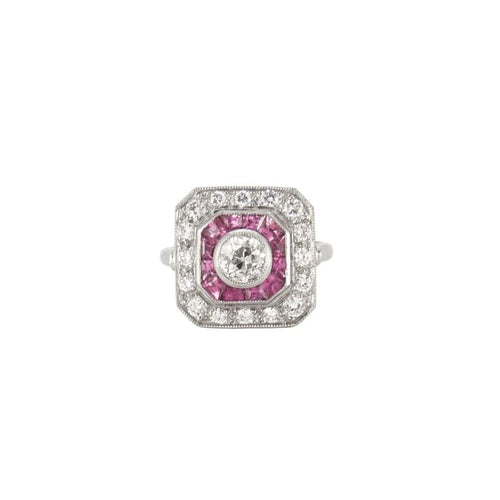 Bague 53 Bague Art déco en platine diamants et rubis 58 Facettes