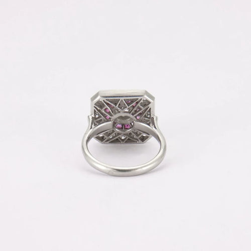 Bague 53 Bague Art déco en platine diamants et rubis 58 Facettes
