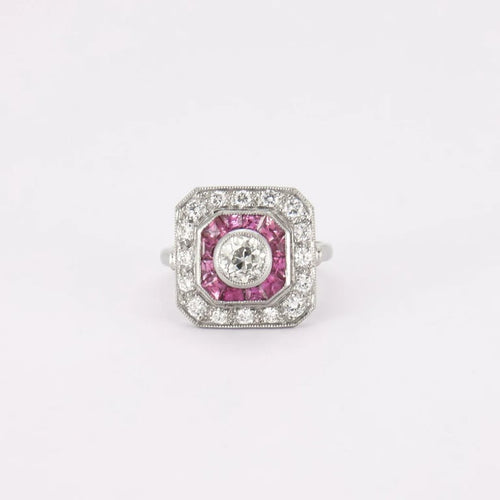 Bague 53 Bague Art déco en platine diamants et rubis 58 Facettes