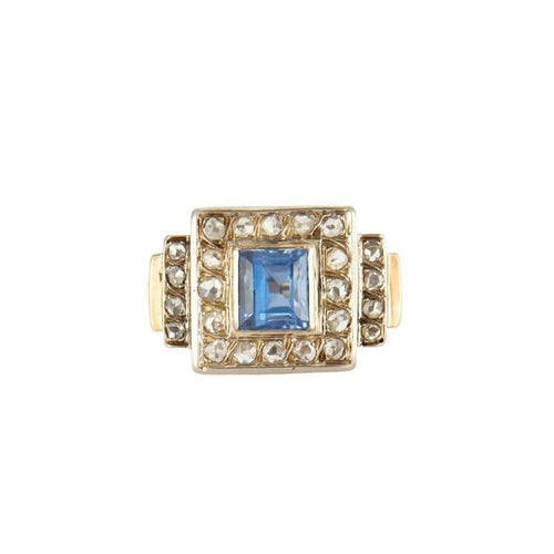 Bague 49 Bague Art déco en or rose 18K avec saphir et diamants 58 Facettes