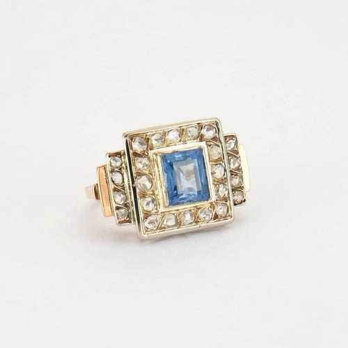 Bague 49 Bague Art déco en or rose 18K avec saphir et diamants 58 Facettes
