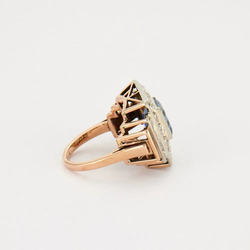 Bague 49 Bague Art déco en or rose 18K avec saphir et diamants 58 Facettes