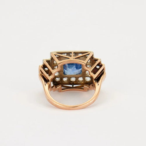 Bague 49 Bague Art déco en or rose 18K avec saphir et diamants 58 Facettes
