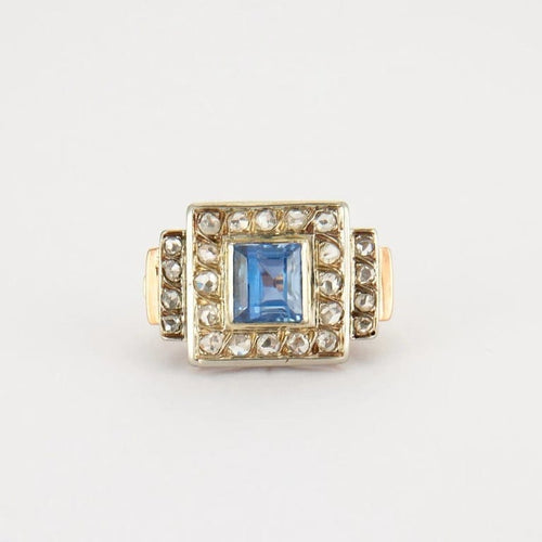 Bague 49 Bague Art déco en or rose 18K avec saphir et diamants 58 Facettes