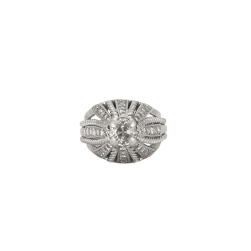Bague 48 Bague dôme en or gris 18K et diamants 58 Facettes