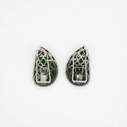 Boucles d'oreilles Art Déco - Broche double clip en or gris 18K, jade, onyx et diamants 58 Facettes