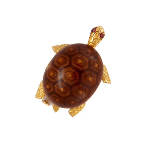 Broche Boucheron - Broche tortue en or jaune 18K émaillé 58 Facettes