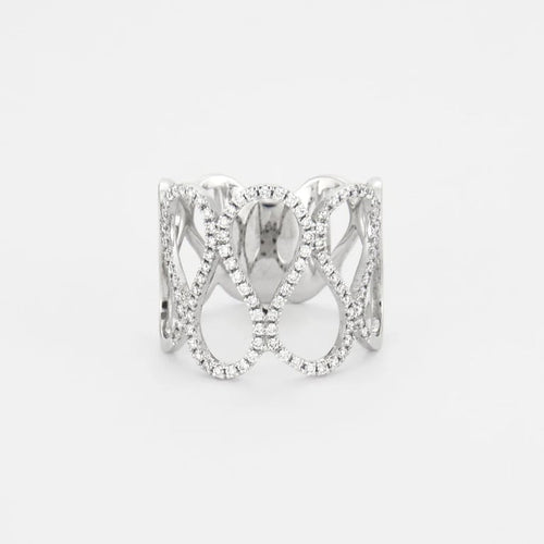 Bague 57 Bague entrelacs pavée de diamants en or blanc 18K 58 Facettes