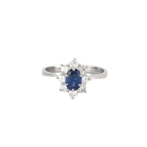 Bague 58 Bague marguerite saphir et diamants en or blanc 18K 58 Facettes