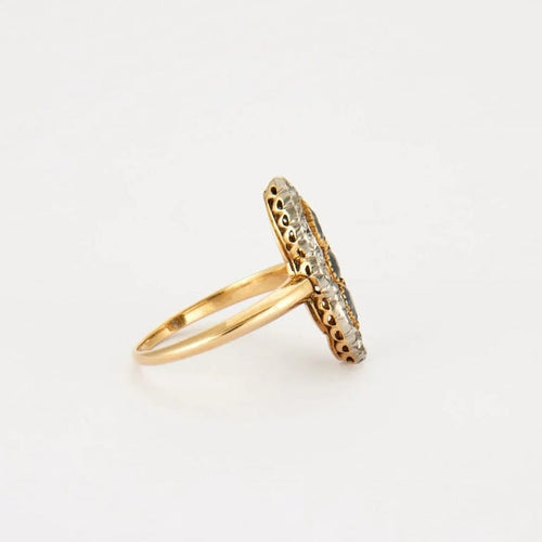 Bague 55 Bague marquise en or jaune et gris 18K saphirs et diamants 58 Facettes