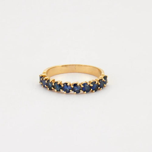 Bague 62 Demi-alliance - Bague en or jaune 18K et saphirs 58 Facettes