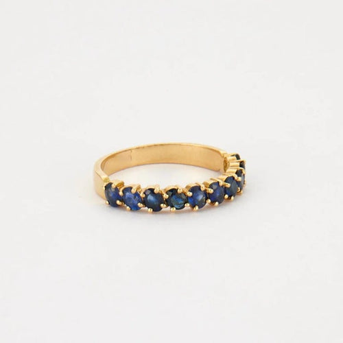 Bague 62 Demi-alliance - Bague en or jaune 18K et saphirs 58 Facettes