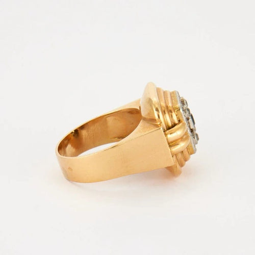 Bague 61 Bague tank en or jaune et blanc 18K, saphir et diamants 58 Facettes