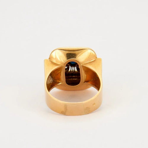 Bague 61 Bague tank en or jaune et blanc 18K, saphir et diamants 58 Facettes