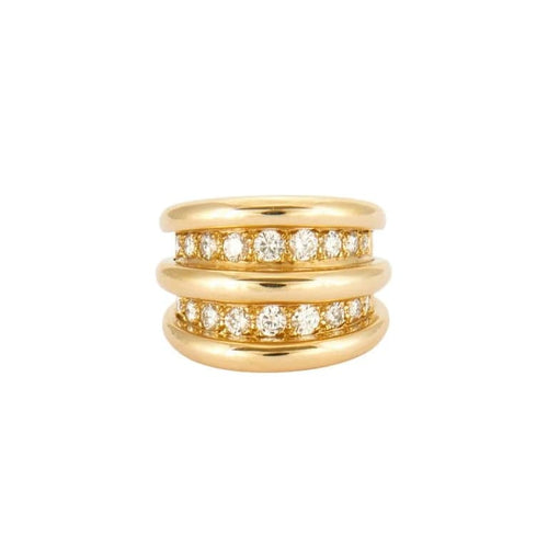 Bague 51 OJ Perrin - Bague large godronnée en or jaune 18K et diamants 58 Facettes