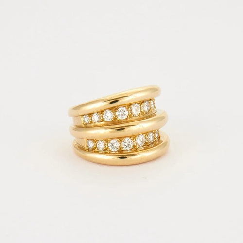 Bague 51 OJ Perrin - Bague large godronnée en or jaune 18K et diamants 58 Facettes