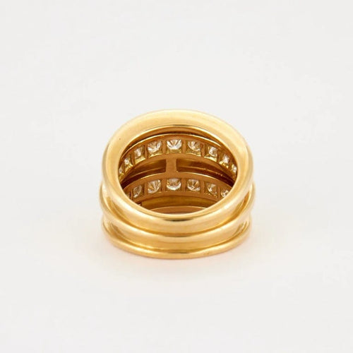 Bague 51 OJ Perrin - Bague large godronnée en or jaune 18K et diamants 58 Facettes
