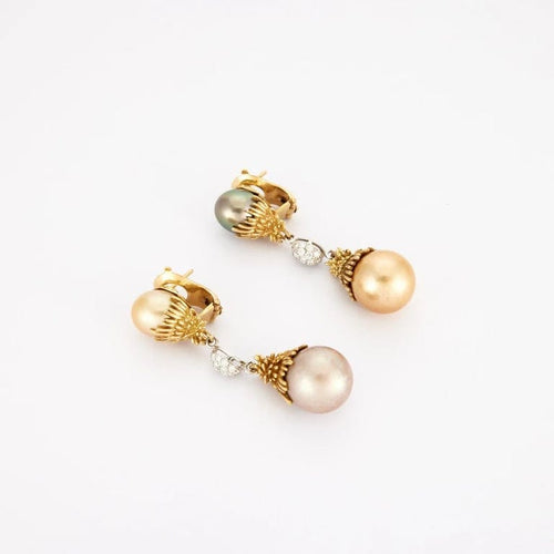 Boucles d'oreilles Fred - Boucles d'oreilles pendantes en or jaune 18K, perles et diamants 58 Facettes