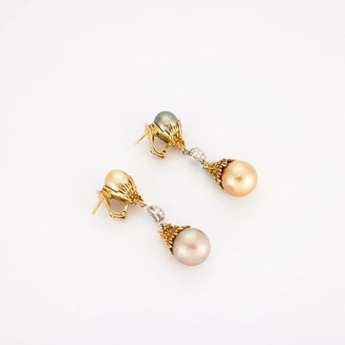 Boucles d'oreilles Fred - Boucles d'oreilles pendantes en or jaune 18K, perles et diamants 58 Facettes