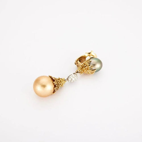 Boucles d'oreilles Fred - Boucles d'oreilles pendantes en or jaune 18K, perles et diamants 58 Facettes
