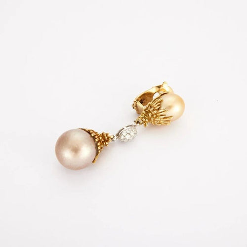 Boucles d'oreilles Fred - Boucles d'oreilles pendantes en or jaune 18K, perles et diamants 58 Facettes