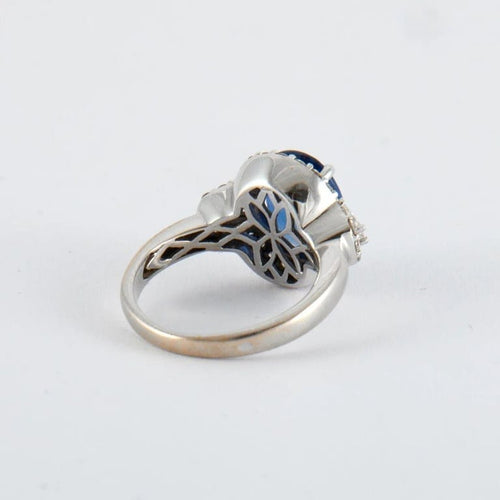 Bague 49 Bague en or blanc 18K avec saphir 3,22 ct et diamants 58 Facettes