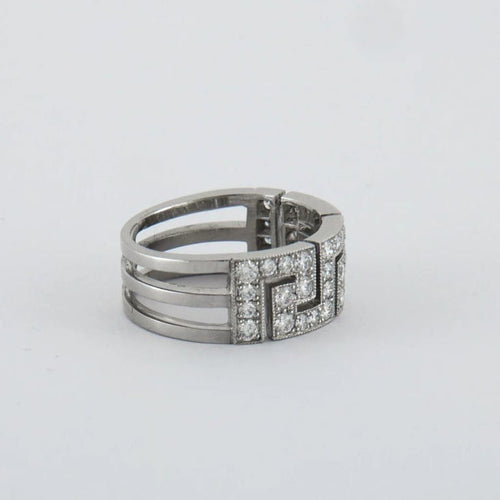 Bague 55 Bague anneau motif grec en platine pavée de diamants 58 Facettes