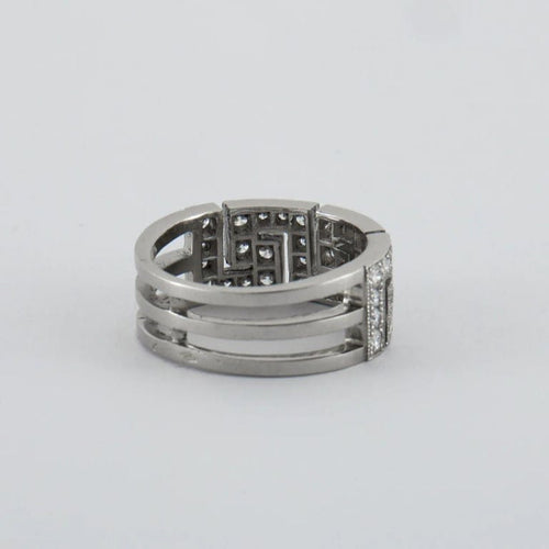 Bague 55 Bague anneau motif grec en platine pavée de diamants 58 Facettes