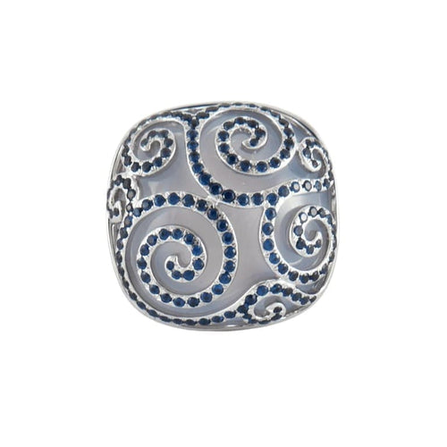 Bague 53 Adler - Bague en or blanc 18K à calcédoine et saphirs 58 Facettes