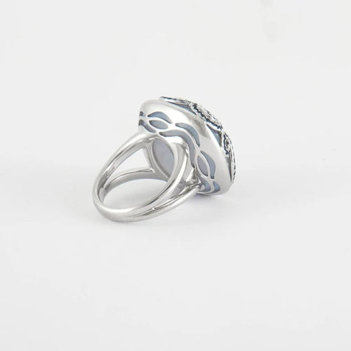 Bague 53 Adler - Bague en or blanc 18K à calcédoine et saphirs 58 Facettes