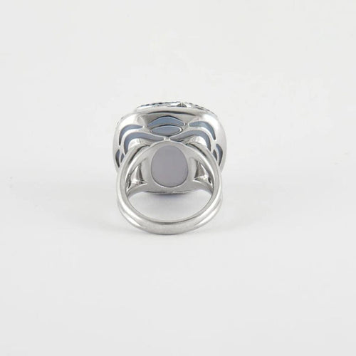 Bague 53 Adler - Bague en or blanc 18K à calcédoine et saphirs 58 Facettes